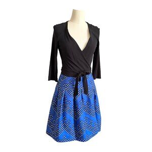 NWOT Diane Von Furstenberg Colorful Geometric Print Wrap Dress Wool Silk 10